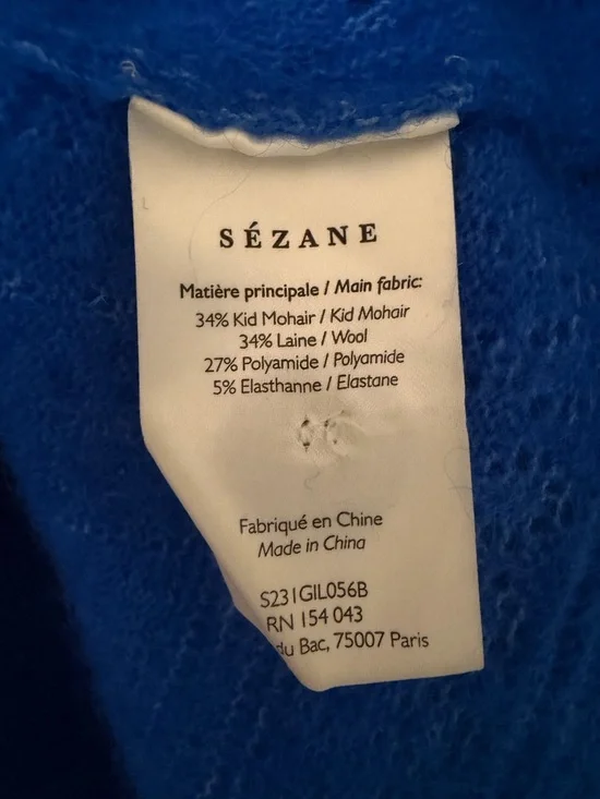 Sezane Electric Blue V‑Neck Cable Knit Cardigan - Picture 5 of 8